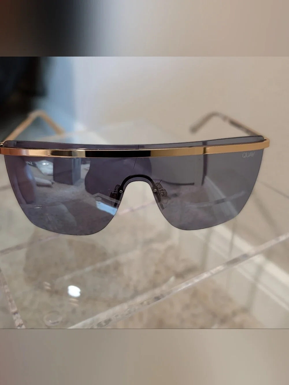 Quay Australia Women's Shield Sunglasses in Gold with Black Lenses